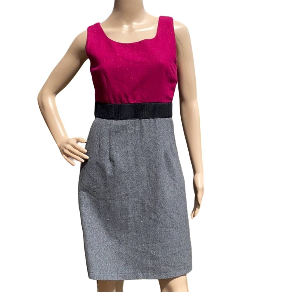 Emmelee Women Burgundy Gray Wool Sleeveless Ribbed Waist Sheath Dress Size M